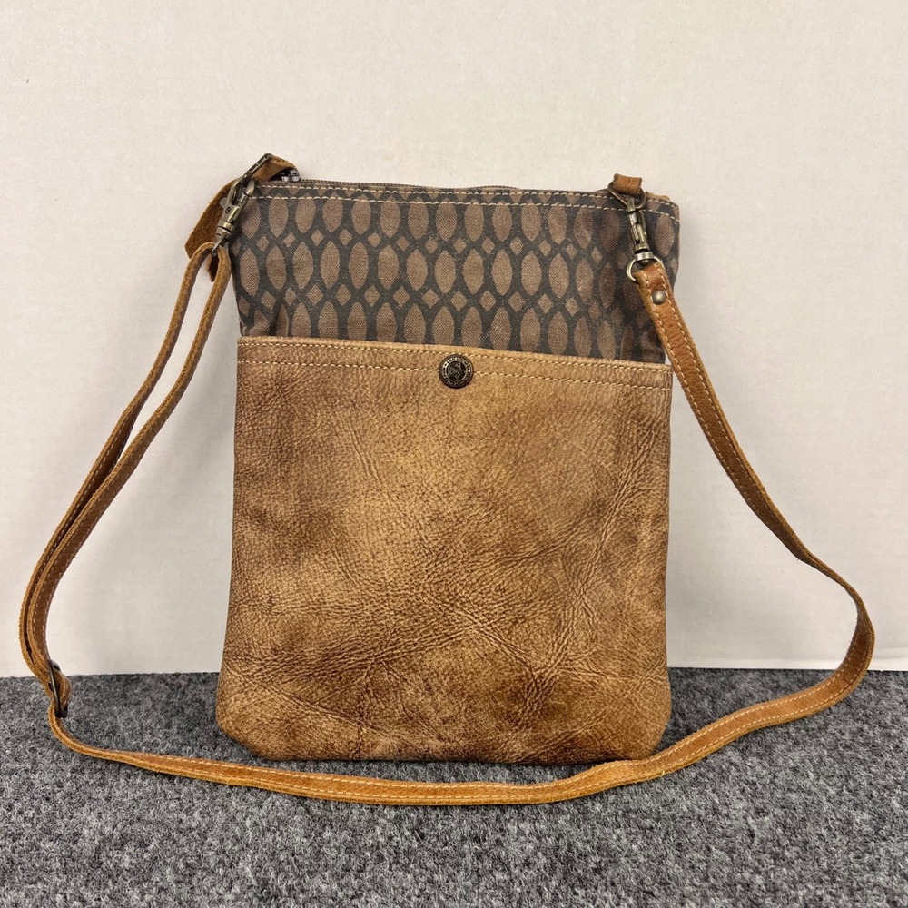 Myra Bag Honey Bee Leather Upcycled Canvas Crossbody Bag Brown Boho Sm Messenger